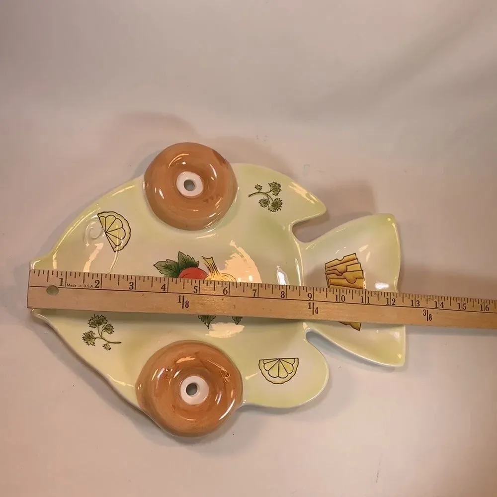 Fish Shaped Cheese Charcuterie Vegetable Appetizer Serving Platter 12 1/2 Inches
